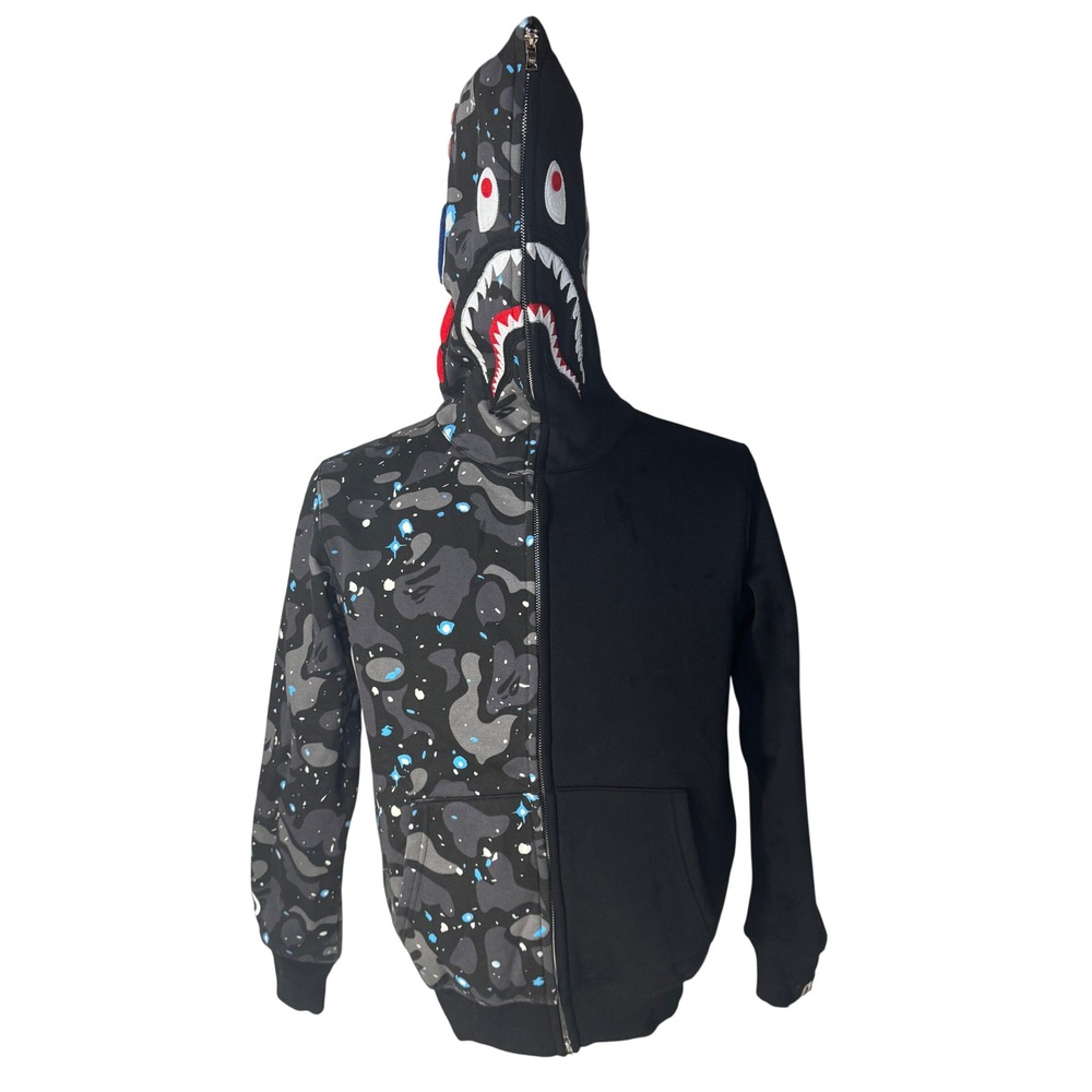 A Bathing Ape BAPE Space Camo Split Shark Full Zip Hoodie Black M 001ZPE301017X